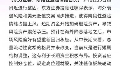 东方证券:阶段性避险情绪占优,关注低吸共振