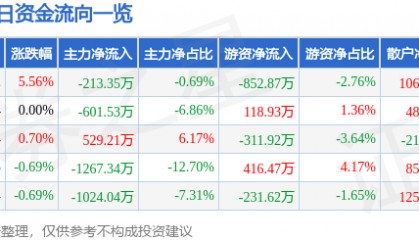 山东钢铁(600022)7月21日主力资金净卖出213.35万元
